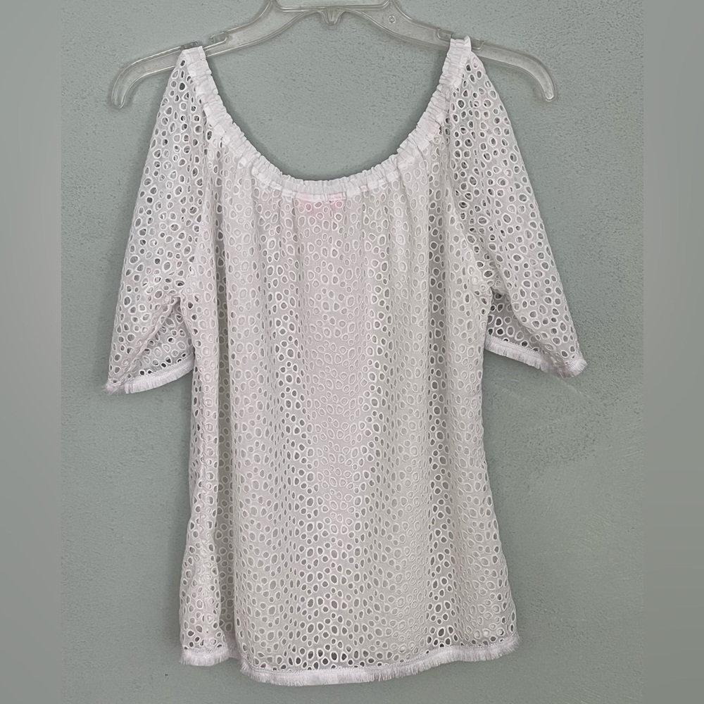 Lilly Pulitzer Lillette Top Resort White Eyelet Crinkle Chiffon Cottagecore XS - Picture 8 of 16
